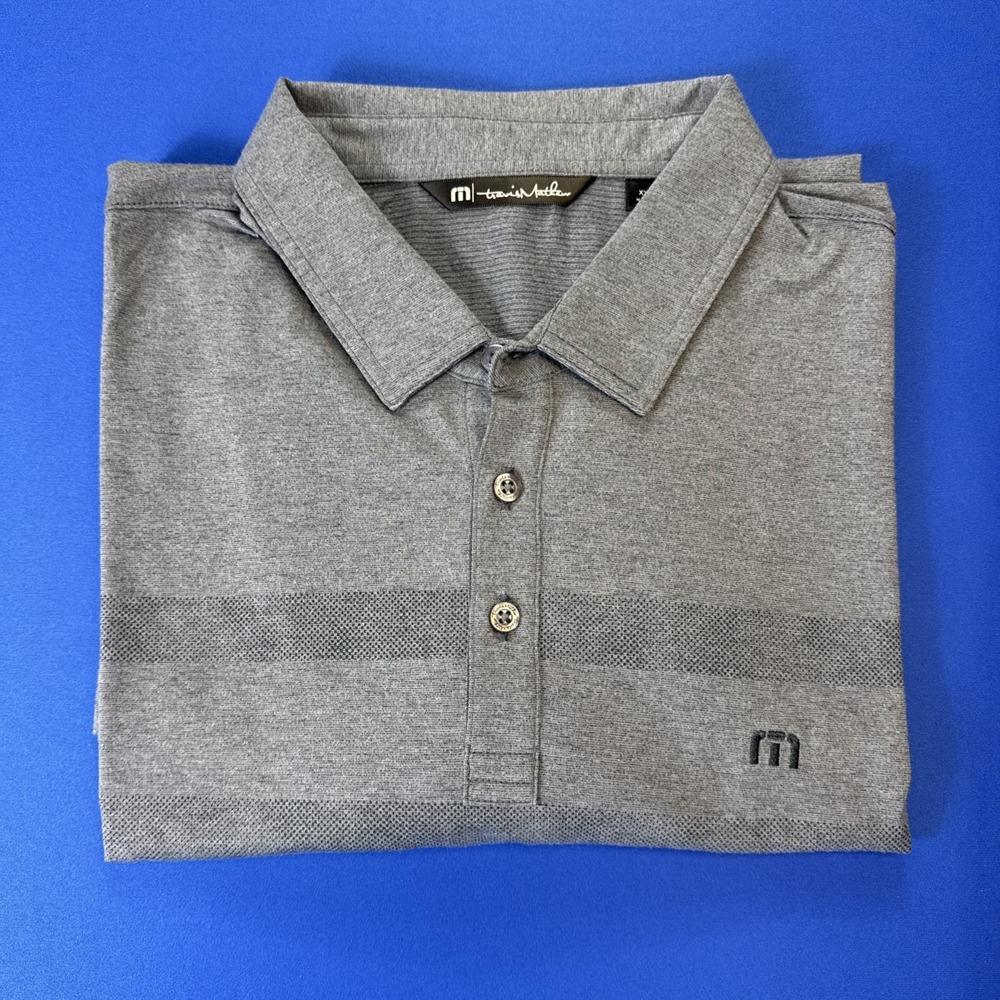 Travis Mathew Polo Shirt Mens 2XL Coastal Chest Stripe Golf Gray